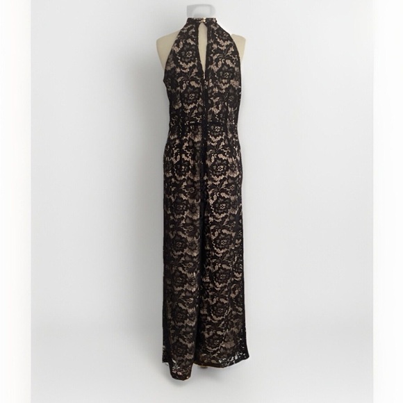 JULIA JORDAN Women's Black/ Nude Wide Leg Lace Halter Jumpsuit Suze 12 N… - Picture 5 of 12